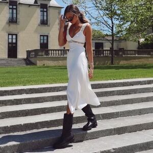 Danielle Bernstein White Ivory Lace Tie Midi Slip Dress